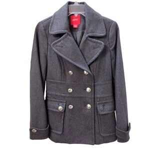 Esprit Pea Coat Womens Small Gray Wool Double Breasted Silver Buttons Preppy